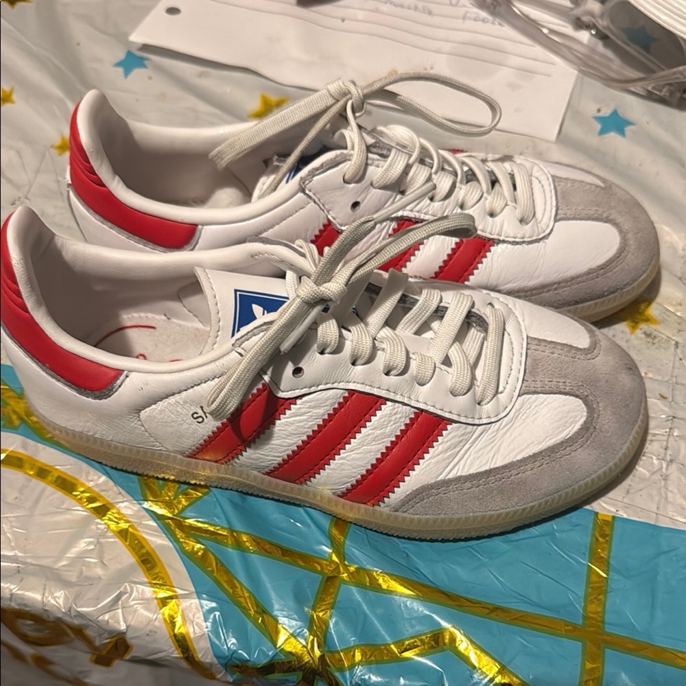 Adidas White and Red Classic Sneakers